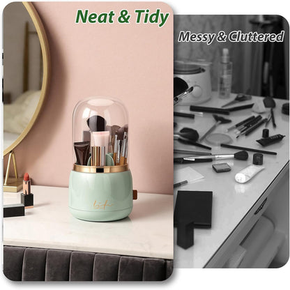 360 Rotating Toothbrush Holders for Bathrooms, 7-Slot Toothbrush Holder with Cover & Drainage, Bathroom Countertop Organizer for Electric Toothbrushes, Toothpaste & Makeup Brushes