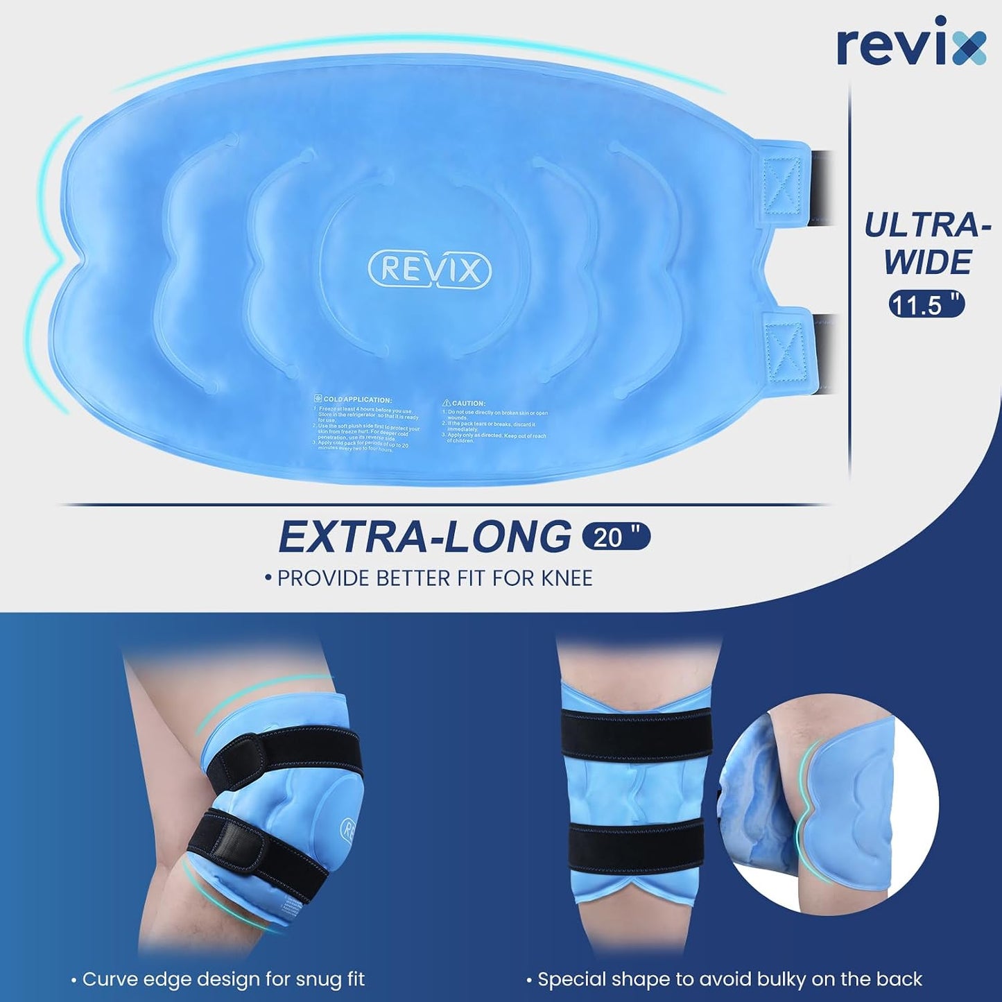 REVIX 20" XXXL Knee Ice Pack Wrap Around Entire Knee, Extra Large Ice Pack | Covers Full Knee with Cold Compression for Meniscus Tear, Arthritis, Back, Shoulder and Post-Workout Recovery
