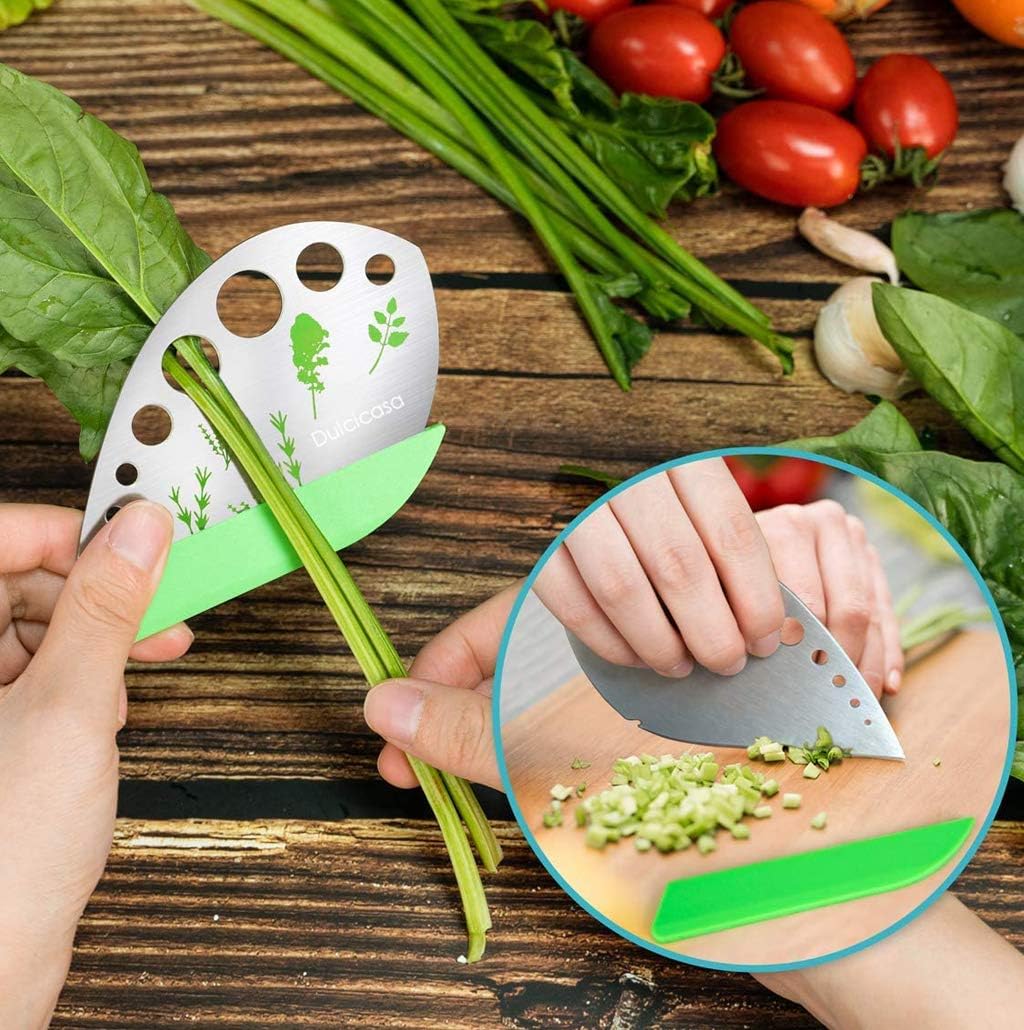 Dulcicasa Leaf Herb Stripper 9 Holes, Stainless Steel Herb Cutter with Safety Cover for Kale, Chard, Collard Greens, Thyme, Basil, Rosemary, Kitchen Herbs Stripper Tool (1pc)