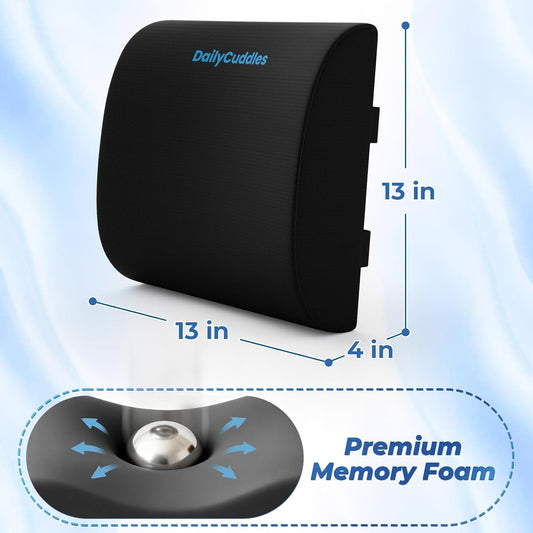 Lumbar Support Pillow, Ergonomic Back Cushion for Office Chair, Black/Large | Memory Foam Back Pillow with Adjustable Strap for Long-Hour Sitting , Gaming Chair, Back Support for Pain Relief