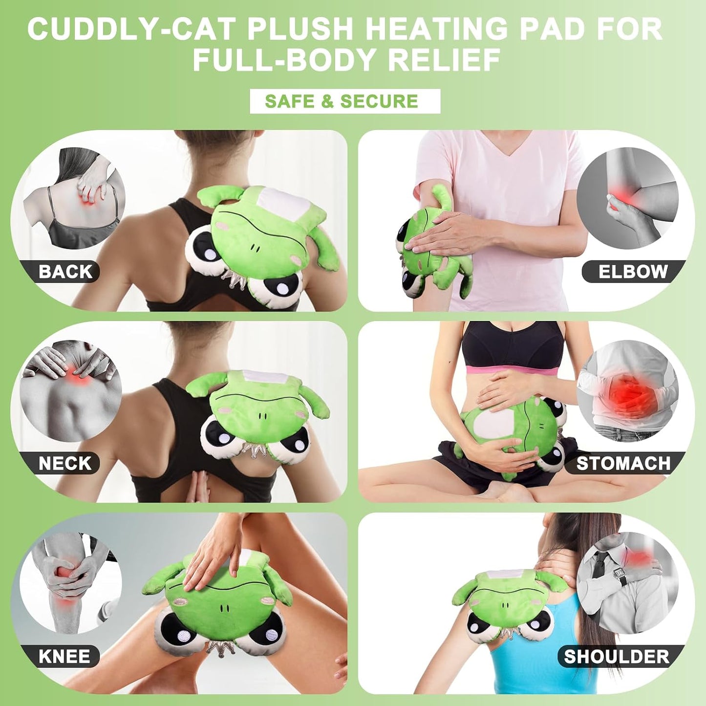 Microwave Heating Pad for Cramps Pain Relief, 16 * 12'' Moist Microwavable Period Menstrual Heating Pads for Cramps, Back, Neck Shoulder and Knee, Cute Stuffed Animal Heating Pad - Grey Cat