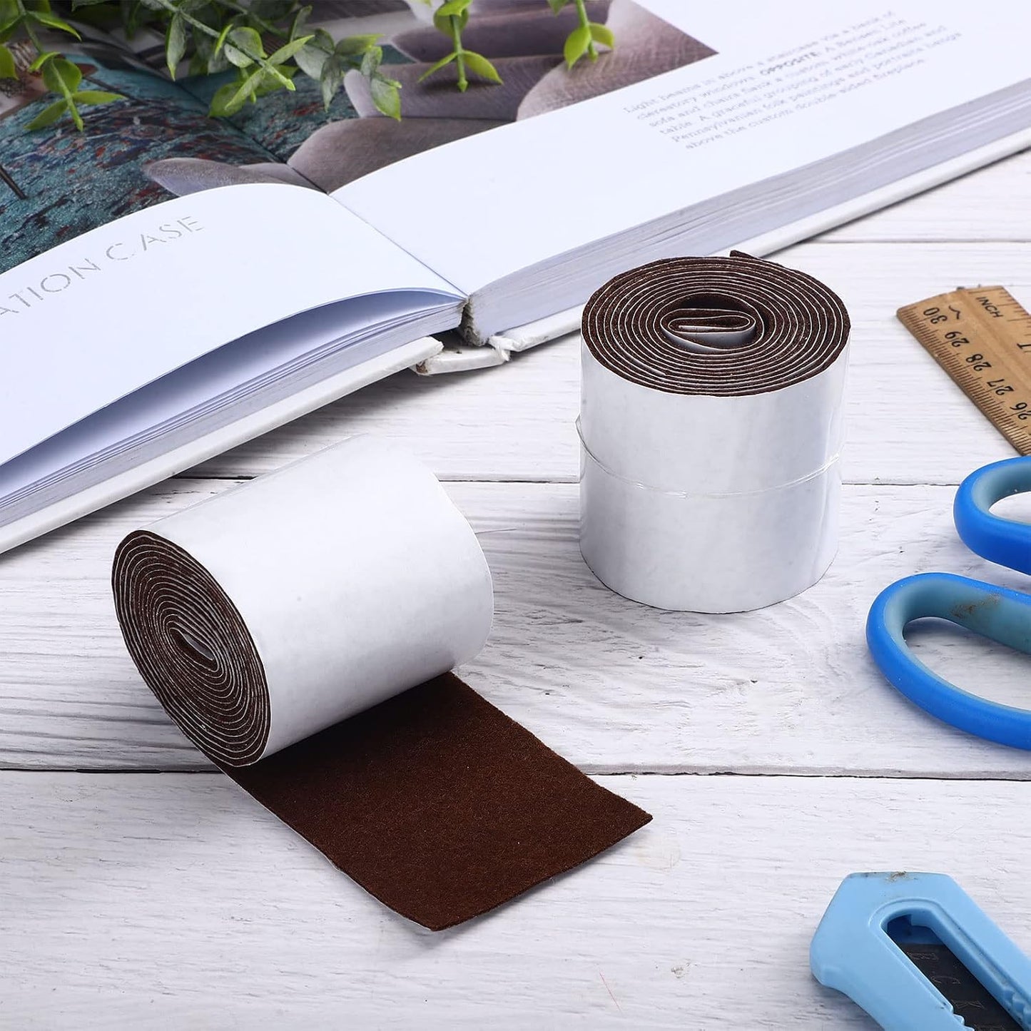 Shappy 2 Pcs Felt Strips with Adhesive Backing Felt Tape Roll Non Slip | 120 x 1 x 0.12 Inch,Linen,Self Adhesive,Cuttable Furniture Pads,for Protecting,Hardwood,Floors,Chairs,Wall
