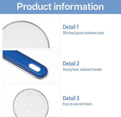 Splash Guard for Frying Pan, 8 Inch Stainless Steel Oil Splatter Pan | Splatter Guard with Nylon Brush Fine Mesh for Pan Cooking Supplies Shield from Splashing Oil
