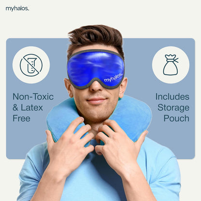 MyHalos Cooling Gel Eye Mask, Cold Ice Pack for Puffy Eyes & Dark Circles | Instant Relief for Puffy Eyes & Dark Circles, Reusable Gel Beads, Soothes Headaches & Sinus Pain, Flexible Fit, Freezer Safe