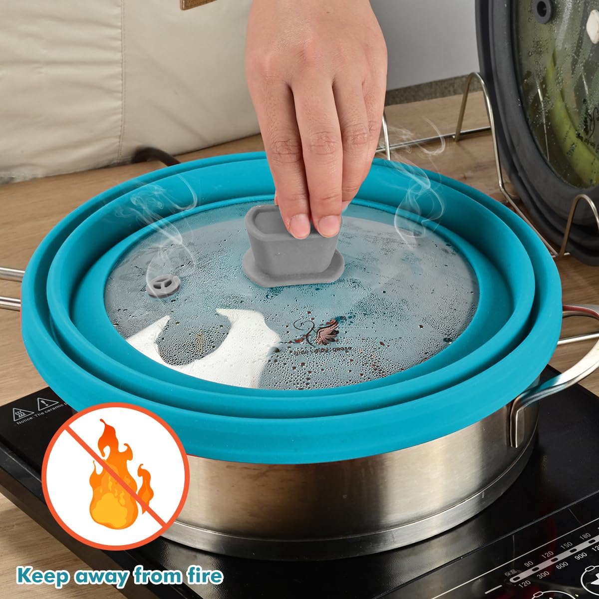 Microwave Splatter Cover Glass Splatter Guard Lid with Collapsible Silicone for Food Pot Cover Plate Cover 10.8 inch Black