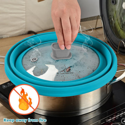 Microwave Splatter Cover Glass Splatter Guard Lid with Collapsible Silicone for Food Pot Cover Plate Cover 10.8 inch Black