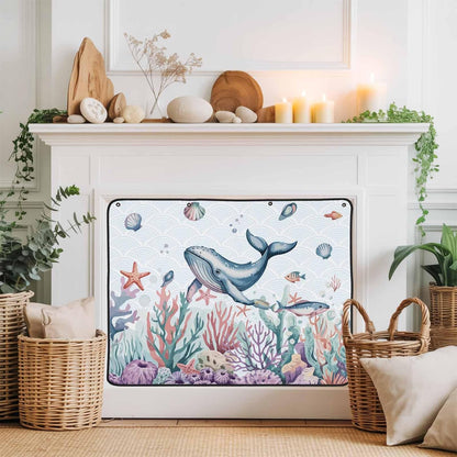 Magnetic Fireplace Cover Turtle Coral Starfish Fireplace Screen Decorative Shell Ocean Marine Life Insulation Fireplace Blocker Save Energy Fireplace Draft Stopper Covers for Living Room 39x32 Inch