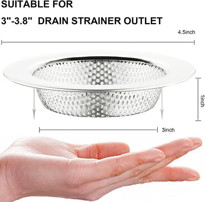 Kitchen Sink Strainer Stainless Steel, LASSHSWA Kitchen Sink Drain Strainer, Sink Strainers for Kitchen Sinks with Large Wide Rim 4.5" Diameter (2 Pack)