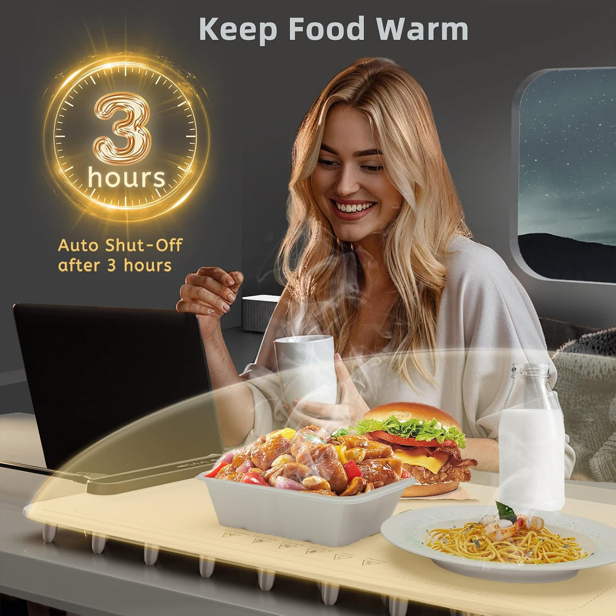 Food Warming Mat, Silicone Electric Warming Tray with 3 Modes Temperature & Fast Heating, Raised Feet Protects Table, Roll Up Buffet Hot Plates Heat Pad, Portable Food Warmer for Parties Home Travel