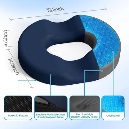 Donut Pillow Seat Cushion, Cooling Gel Memory Foam Chair Cushion, Black | Office, Home & Car Seat Cushion, Butt Pillow for Tailbone Pain Relief, Hemorrhoids and Everyday Sitting Comfort