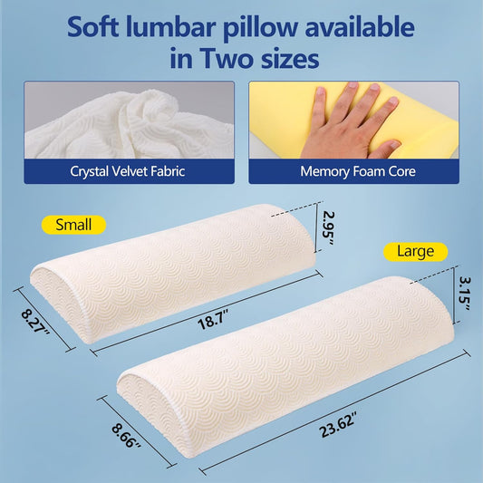 Cozyhealth - 2.95" H*18.7" L - Soft Small Lumbar Pillow for Sleeping, Memory Foam Back Lumbar Support Cushion for Lower Back Pain Relief Bed Waist Sleep Support Pillow for Side, Back (White, Small)