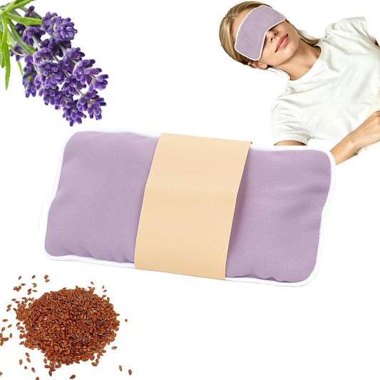 Lavender Weighted Eye Pillow with Washable Linen Cover | 100% Natural Flaxseed Microwavable Moist Heat & Cooling Ice Compress Mask for Dry Eyes, Stress Relief, Puffy Eyes, Yoga Gift