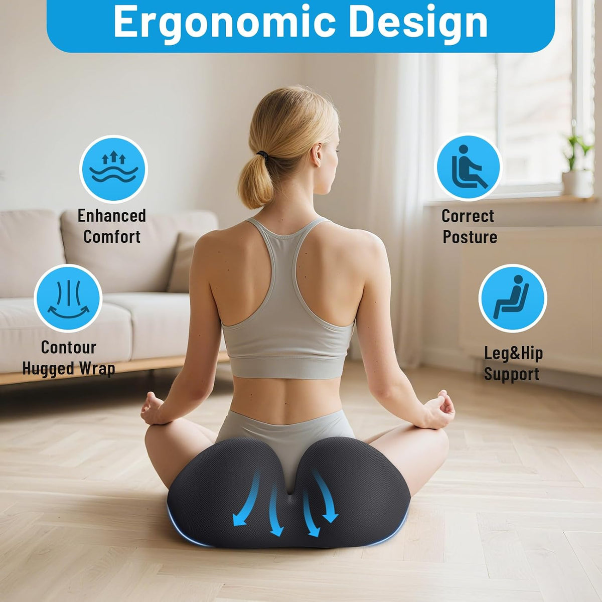 Memory Foam Seat Cushion, Ergonomic Office Chair Cushion for Long Sitting