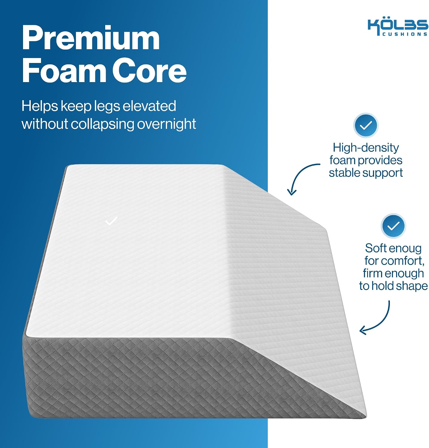 Kölbs Extra Wide Leg Elevation Pillow, Chic Jacquard Cover, XL and Wide for More Comfort Bed Wedge Pillow for Legs, Leg, Knee, Ankle Elevation Post Surgery