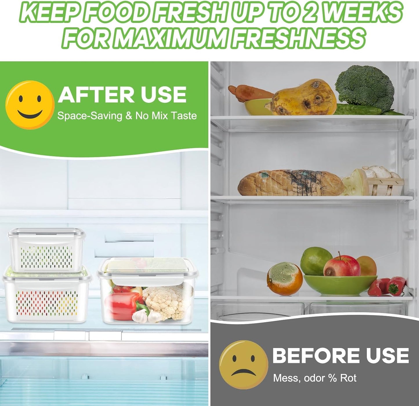 TBMax Fruit Storage Containers for Fridge Organizers and Storage, 4 Pack Large Produce Saver with Airtight Lid & Colander for Berry Lettuce Salad Vegetable Storage, Refrigerator Organizers