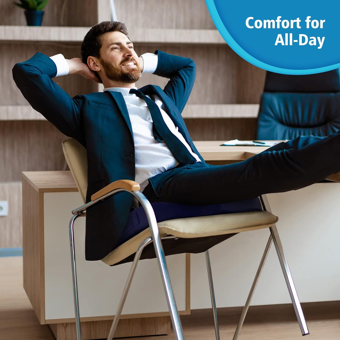 CloudBliss Gel Memory Foam Seat Cushion for Long Sitting, Large, Black | Gel Chair Pad for Tailbone, Coccyx, Sciatica , Soft Suede Cover, Non-Slip , Washable Mesh, for office, home, car