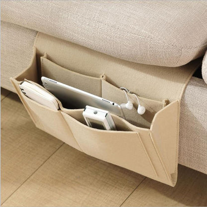 Bringsine 5 Pockets Bedside Caddy, Felt Bed Storage Organizer Hanging Bag Holder for Magazine Book Phone Tablet iPad Cables Remote and Glasses Holder Home Dorm Bed Sofa-Black