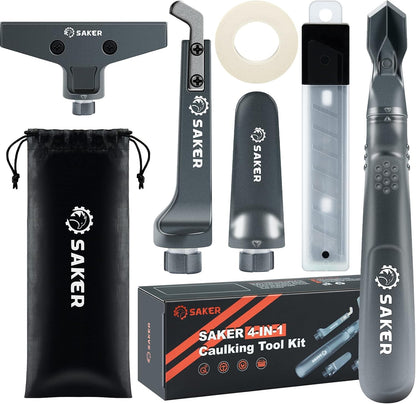 Saker Silicone Caulking Tool 3-in-1 Grout Removal Tool Classic Black | Sealant Finishing Scraper with Stainless Steelhead, Seam Repair Kit for Bathroom, Kitchen, Floor, Window and Sink Joints