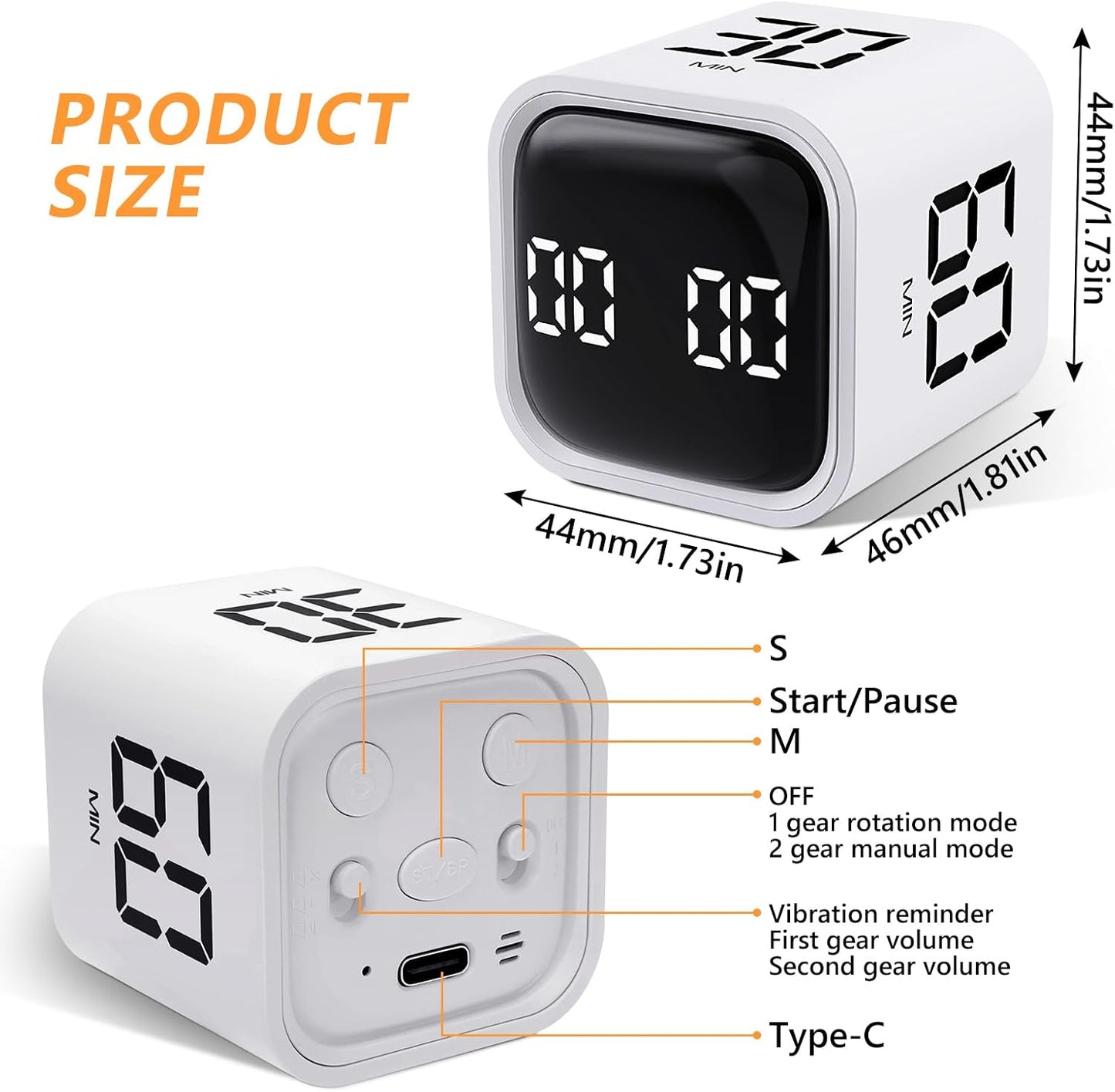GuDoQi Multi-Function Cube Timer, 5/10/30/60 Min & Custom Count Down, Included Pause & Resume Feature, Silent, Vibrate & Adjustable Sound Alarm for Productivity in Tasks, Study & Kitchen, Purple