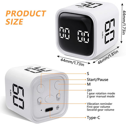 GuDoQi Multi-Function Cube Timer, 5/10/30/60 Min & Custom Count Down, Included Pause & Resume Feature, Silent, Vibrate & Adjustable Sound Alarm for Productivity in Tasks, Study & Kitchen, Purple