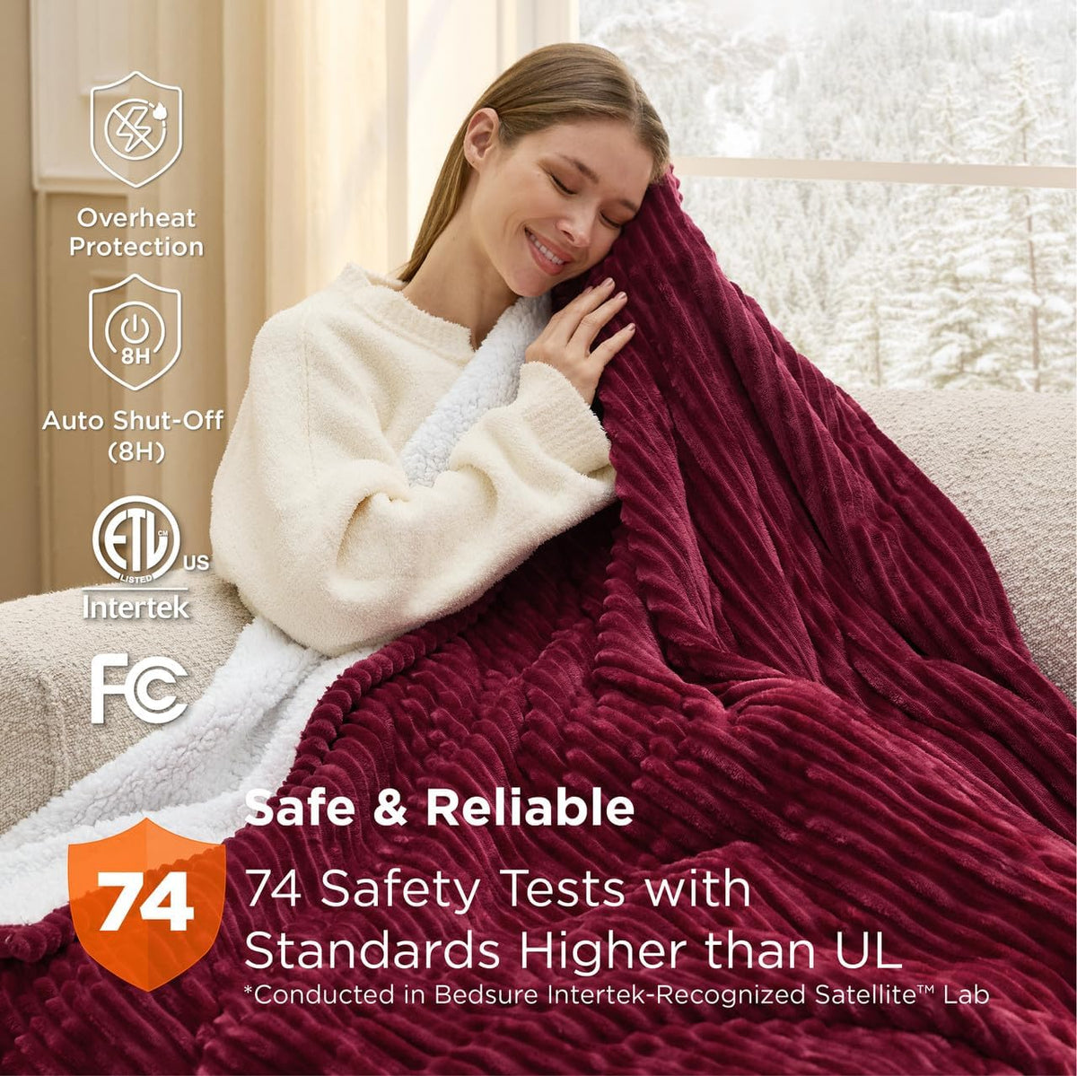 Bedsure GentleSoft Heated Blanket Throw - Soft Ribbed Flannel Electric Blanket, Gifts for Grandma (50x60 inches, Grey)