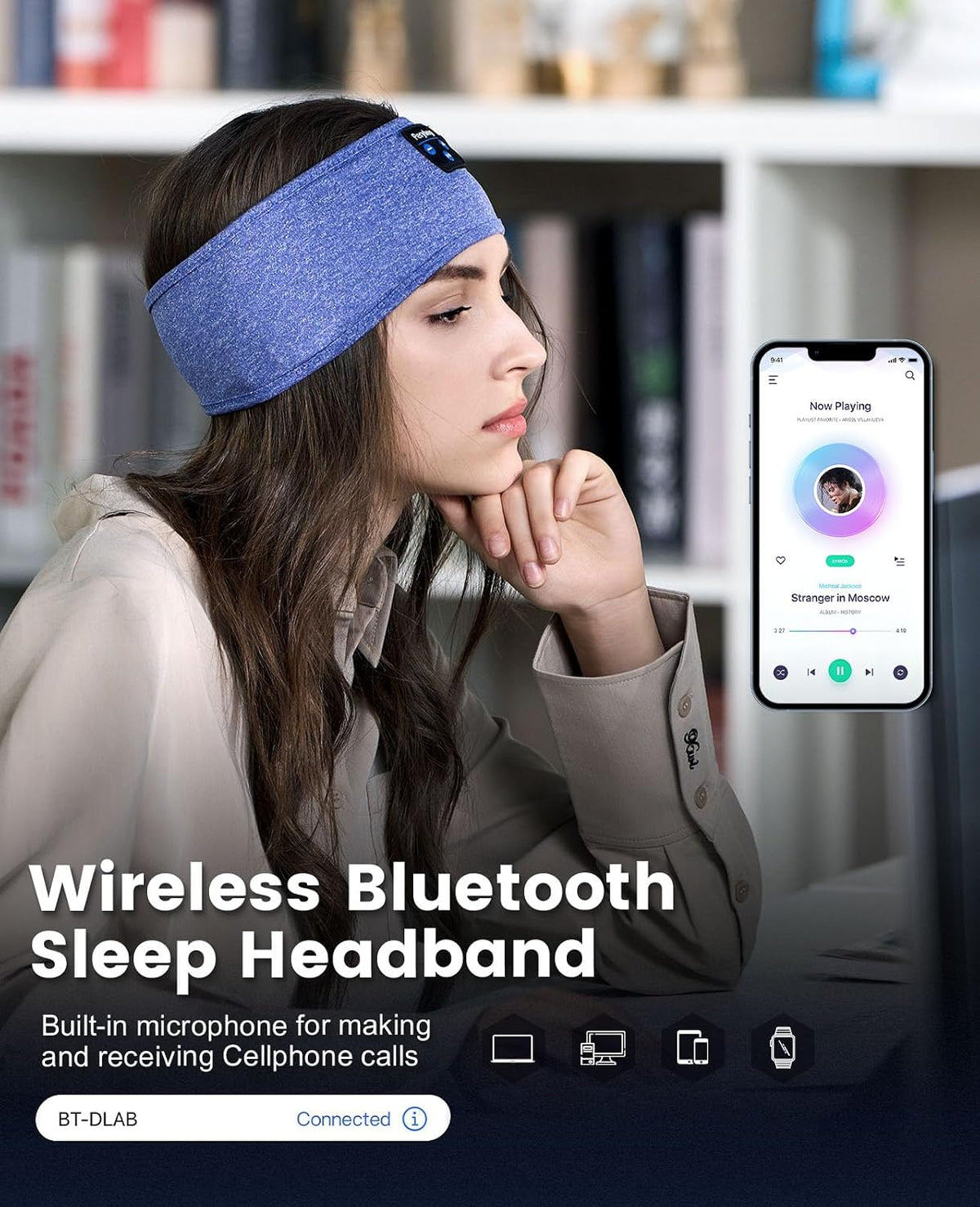 Perytong Sleeping Headphones Bluetooth Headband, Soft Long Time Play Sleeping Headsets with Built in Speakers Perfect for Workout,Running,Yoga,Travel, Darkgray