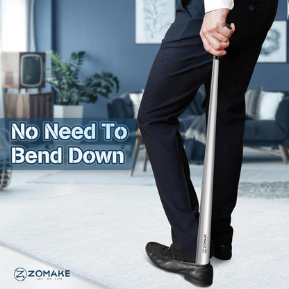 ZOMAKE Shoe Horn Long Handle for Seniors Men Women, Metal Shoehorn 16.5" | Stainless Steel Boot Horn Shoe Spoon Helper, Comfort Grip Handle, Smooth Edges, No Bending Required, Shoe Care for Daily Use