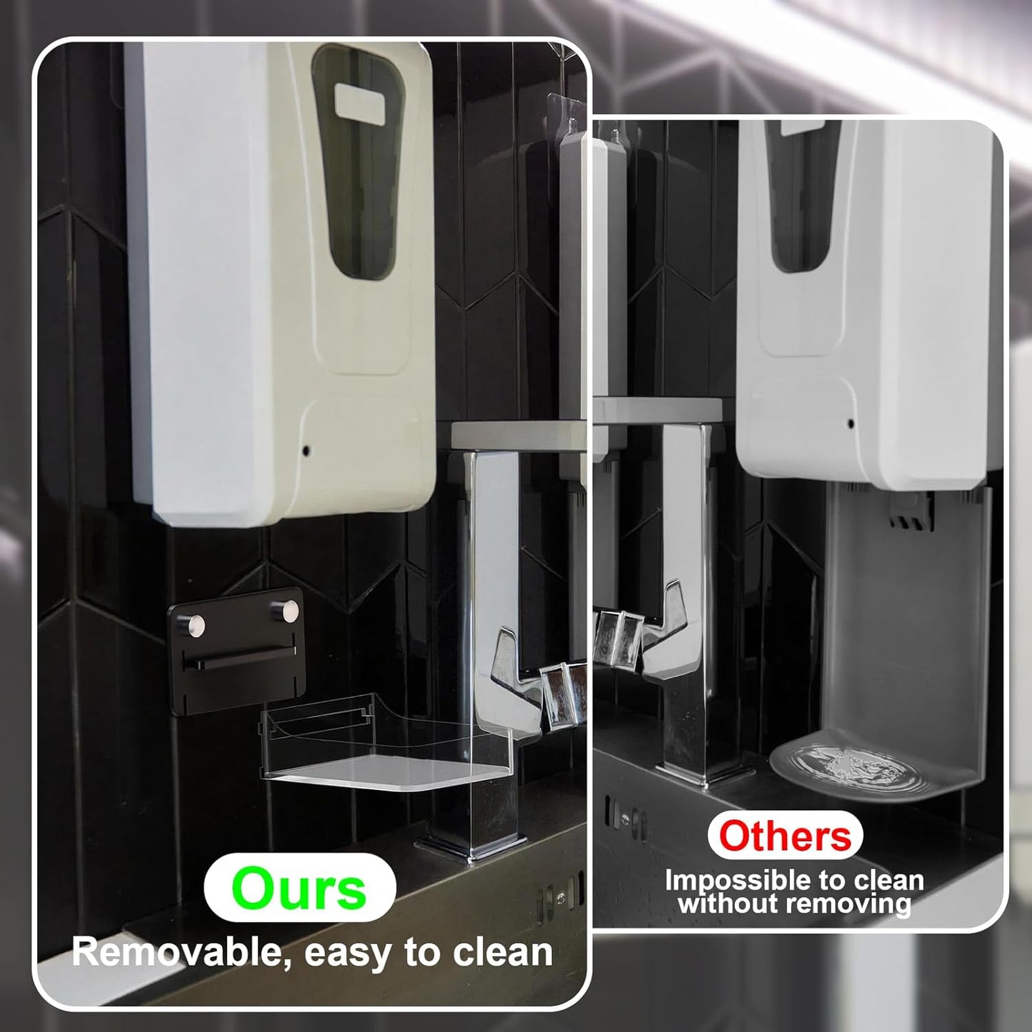 Acrylic Dispenser Drip Tray Wall Mount Removal Soap Dispenser Bracket, Laundry Detergent Drip Catcher Prevent Dripping and Spraying, Soap Dispenser Water Tray, Detachable for Cleaning