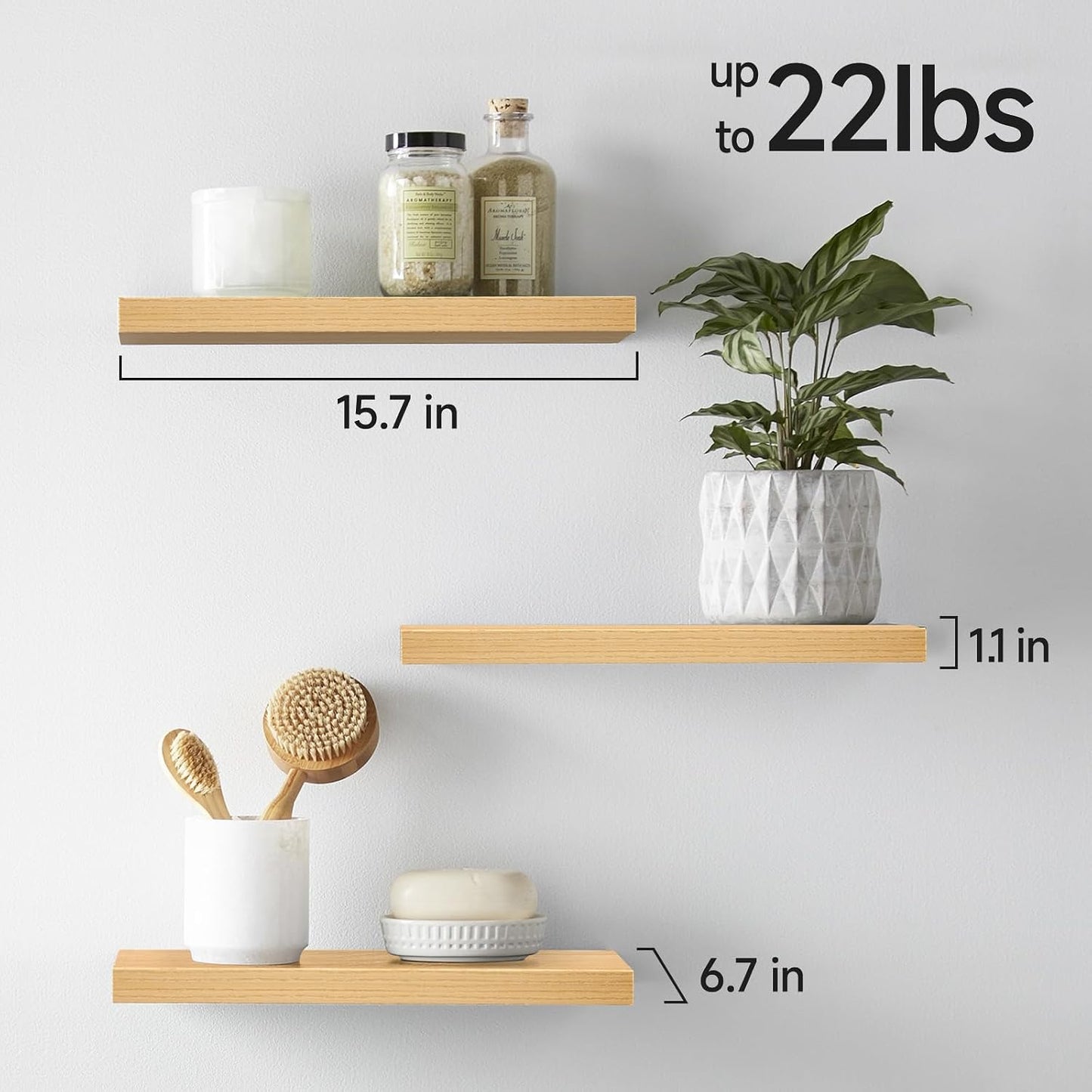 BAYKA Rustic Brown Floating Shelves 22.5in, Set of 2, Wall Mount Wood Shelf | Easy Install, 22lbs Max Load, Hidden Bracket, for Bathroom Bedroom Living Room or Kitchen, Hanging Shelf Book Decor Storage