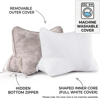 Pat. Pend. Lumbar Support Pillow, Reading Pillow, Moss Green | Back pillow for reading on a couch, sofa, or armchair; triangle cushion with removable, washable cover for lounging
