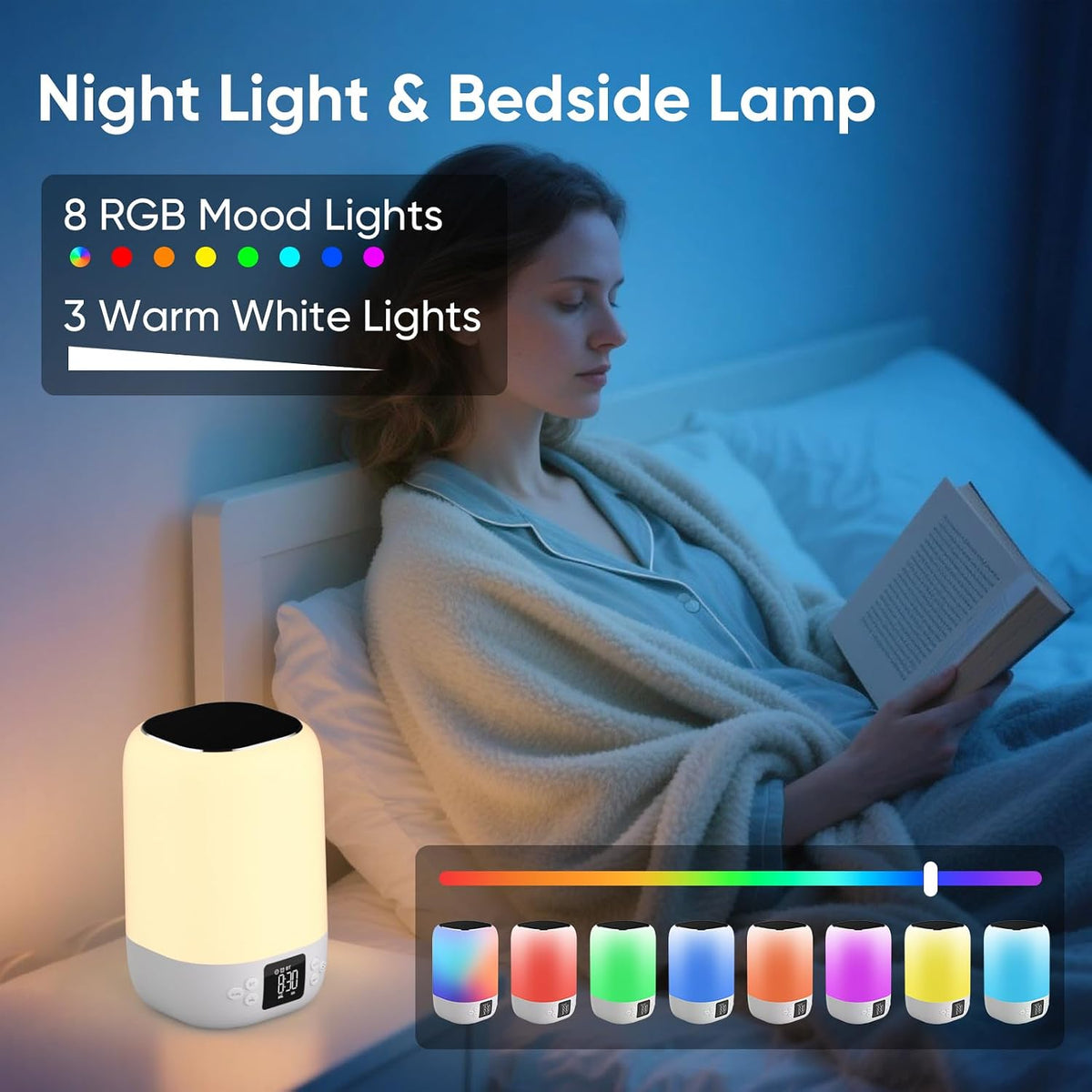 Nightlight Bluetooth Speaker Alarm Clock, Sound Machine with White Noise