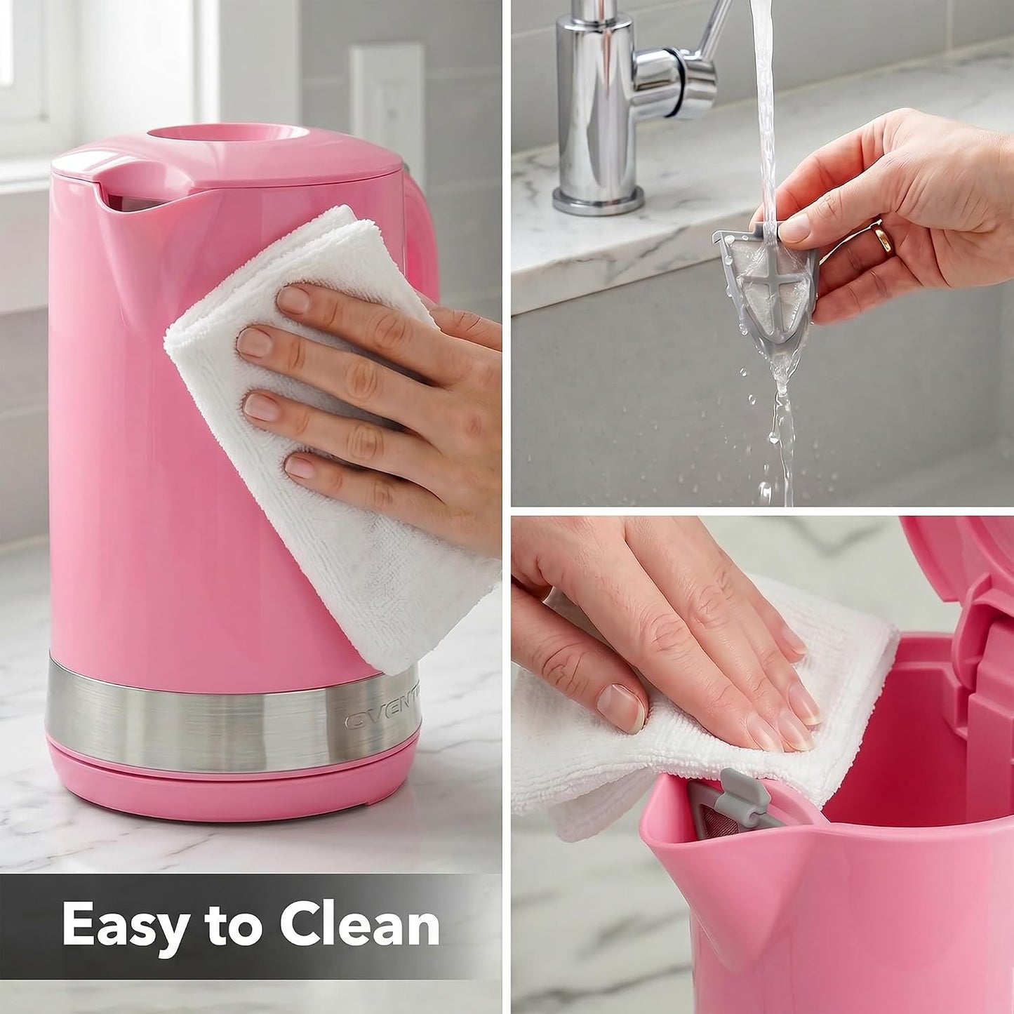 OVENTE 1.8L Electric Kettle with 1500W Fast Boiling Heater, Black KP413B | Best For Coffee or Tea, BPA-Free, Easy-Fill Lid, Water Level Window, Auto Shut-Off & Boil-Dry Protection, Removable Filter