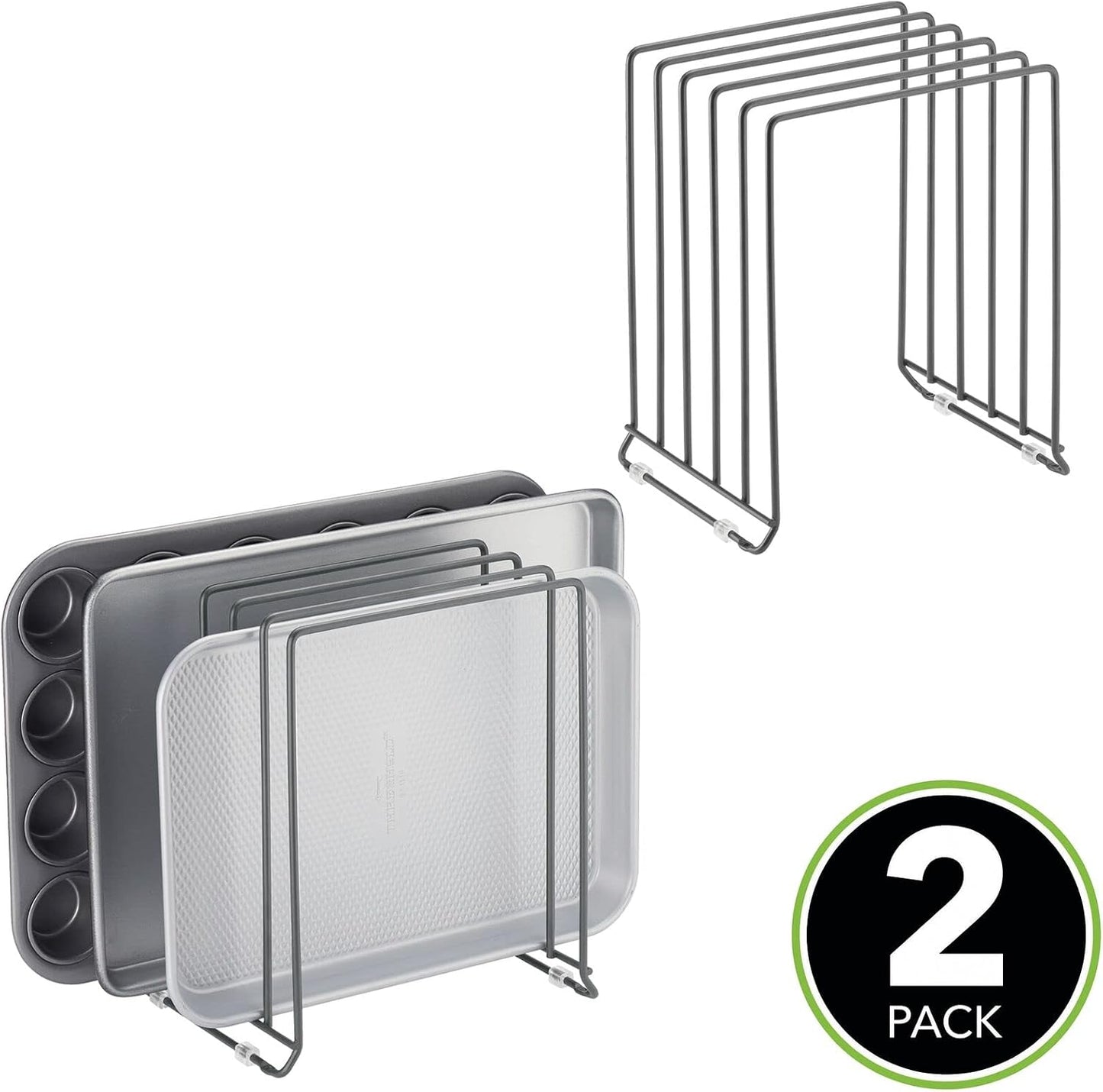 mDesign X-Large Steel Storage Tray Organizer Rack for Kitchen Cabinet - Divided Holder with 5 Slots for Skillets, Frying Pan, Pot Lids, Cutting Board, Baking Sheets - Concerto Collection - White