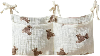 Bedside hanging bag for storing baby milk bottles and blankets - Baby diaper folding bed organizer bag - Brown