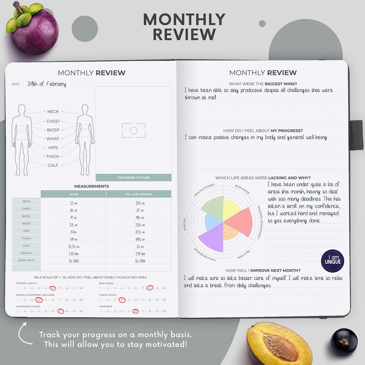 Clever Fox Wellness Planner & Food Journal for Weight Loss, A5 Orange | 5.8"x8.3" nutrition & exercise tracker for women tracking meals, diet & symptom diary, calorie counter notebook, stickers