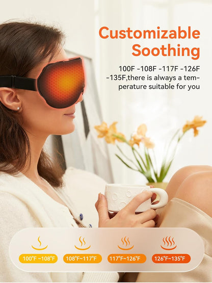 Heated Eye Mask for Dry Eye Relief, Cordless Warm Compress Sleep Mask with 4 Heat Settings & Timer, Rechargeable Silk Eye Warmer for Migraine, Travel, Women Men Black