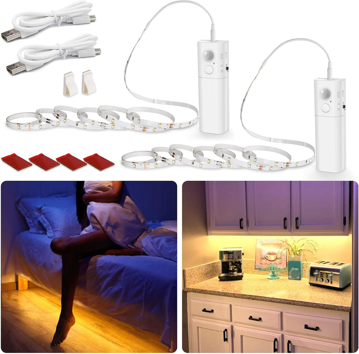 WOBANE Motion Sensor Stair Strip Lights,Rechargeable LED Closet Light,White