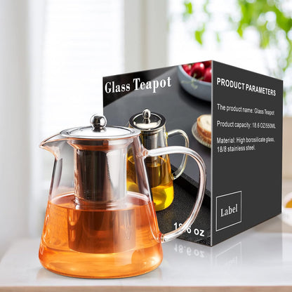 PARACITY Glass Teapot Stovetop 22 OZ/650ml, Tea pot with Removable 18/8 Stainless Steel Infuser, Borosilicate Clear Tea Kettle, Teapot Blooming and Loose Leaf Tea Maker Tea Brewer for Camping, Travel | Clear small tea kettle with infuser and tea pot with