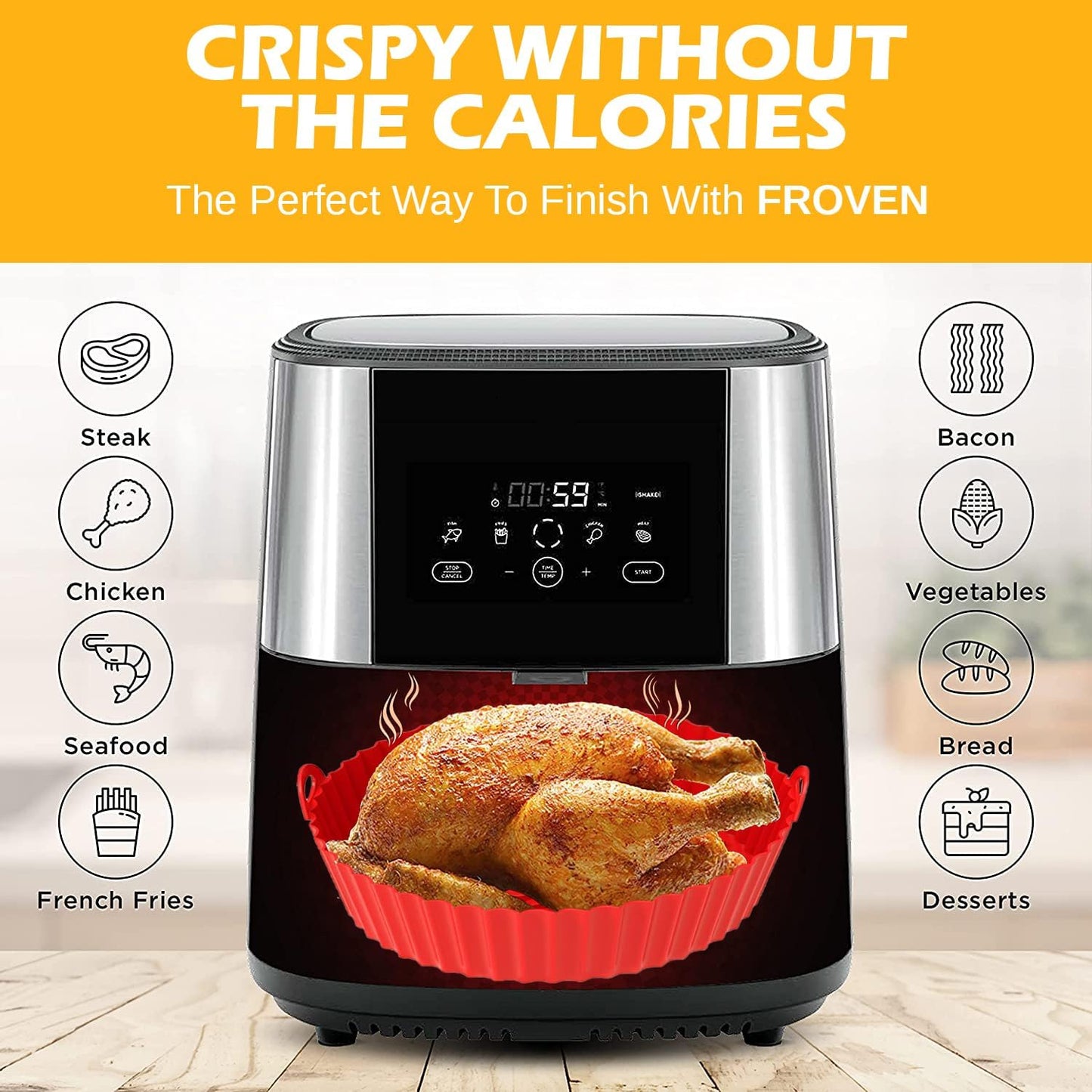 8 Inch Square Silicone Air Fryer Liners (2 Pack) Pink & Grey Reusable Non-Stick Inserts with Handles for Mess-Free Cooking & Heat Resistance – For Airfryer Ninja COSORI Instant Vortex & More