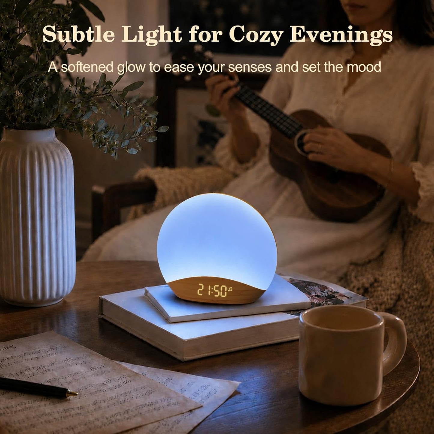 REACHER Wood Grain Sunrise Alarm Clock and Sound Machine Nightlight, Digital Dimmable Clock for Bedroom, 26 Sleep Sounds, White Noise Machine for Baby, Adults, Wake Up Light Alarm Clock for Kids | Digital Dimmable Clock for Bedroom, 26 Sleep Sounds,