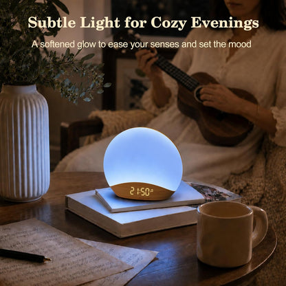 REACHER Wood Grain Sunrise Alarm Clock and Sound Machine Nightlight, Digital Dimmable Clock for Bedroom, 26 Sleep Sounds, White Noise Machine for Baby, Adults, Wake Up Light Alarm Clock for Kids | Digital Dimmable Clock for Bedroom, 26 Sleep Sounds,
