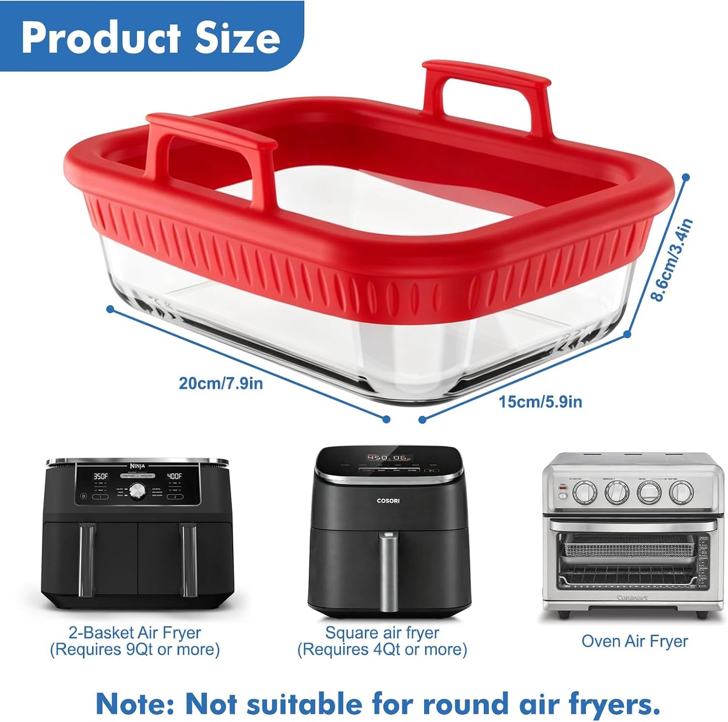 Air Fryer Accessories for Ninja Foodi DZ401, DZ550, SL401, SL451 10Qt | Glass Liners with Silicone Handles for 4-6 Qt Air Fryer, Heat-resistant, Dishwasher-safe, BPA-free