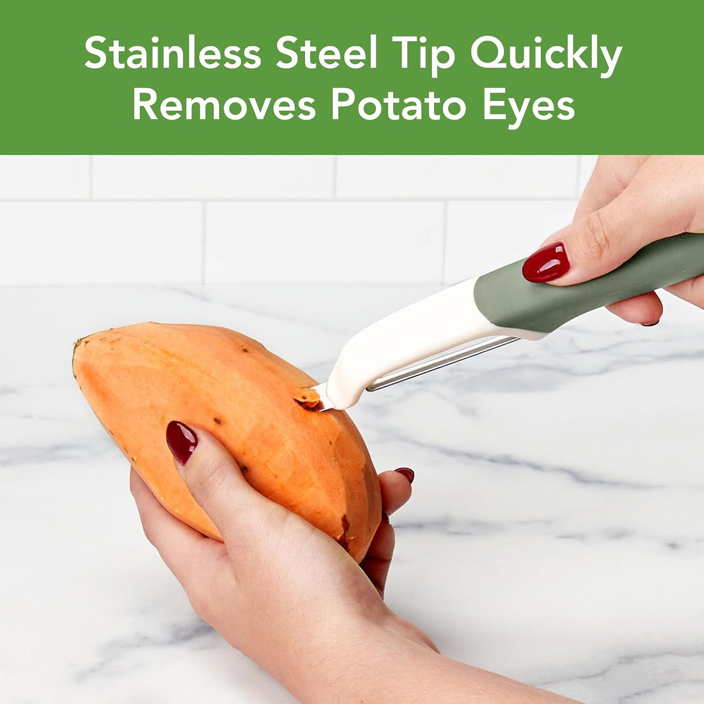 Tovolo Vegetable Peeler with Ultra Sharp Stainless Steel Swivel Blade Non Slip Handle, Multi Functional Dishwasher Safe Kitchen Wide Ribbon Potato Peeler for Fruit Veggies Carrots Apples, Oatmeal