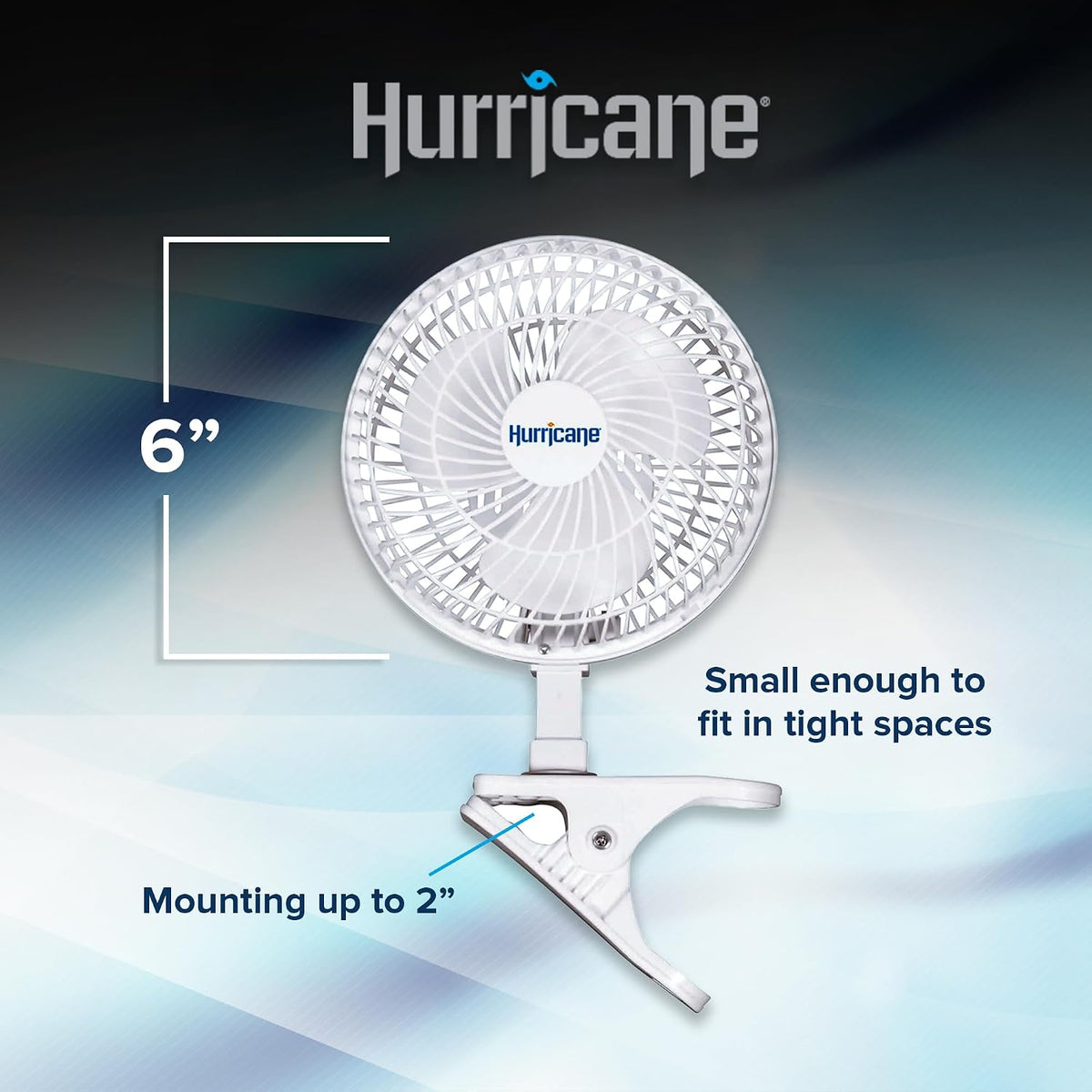 Hurricane 2-Pack Classic Clip-On Table Fan with 2 Quiet Speeds, White, 6" - Portable Corded Electric Air Cooling Unit with 306 CFM and Adjustable Tilt for Desk, Shelf, Home, Office or Dorm Use