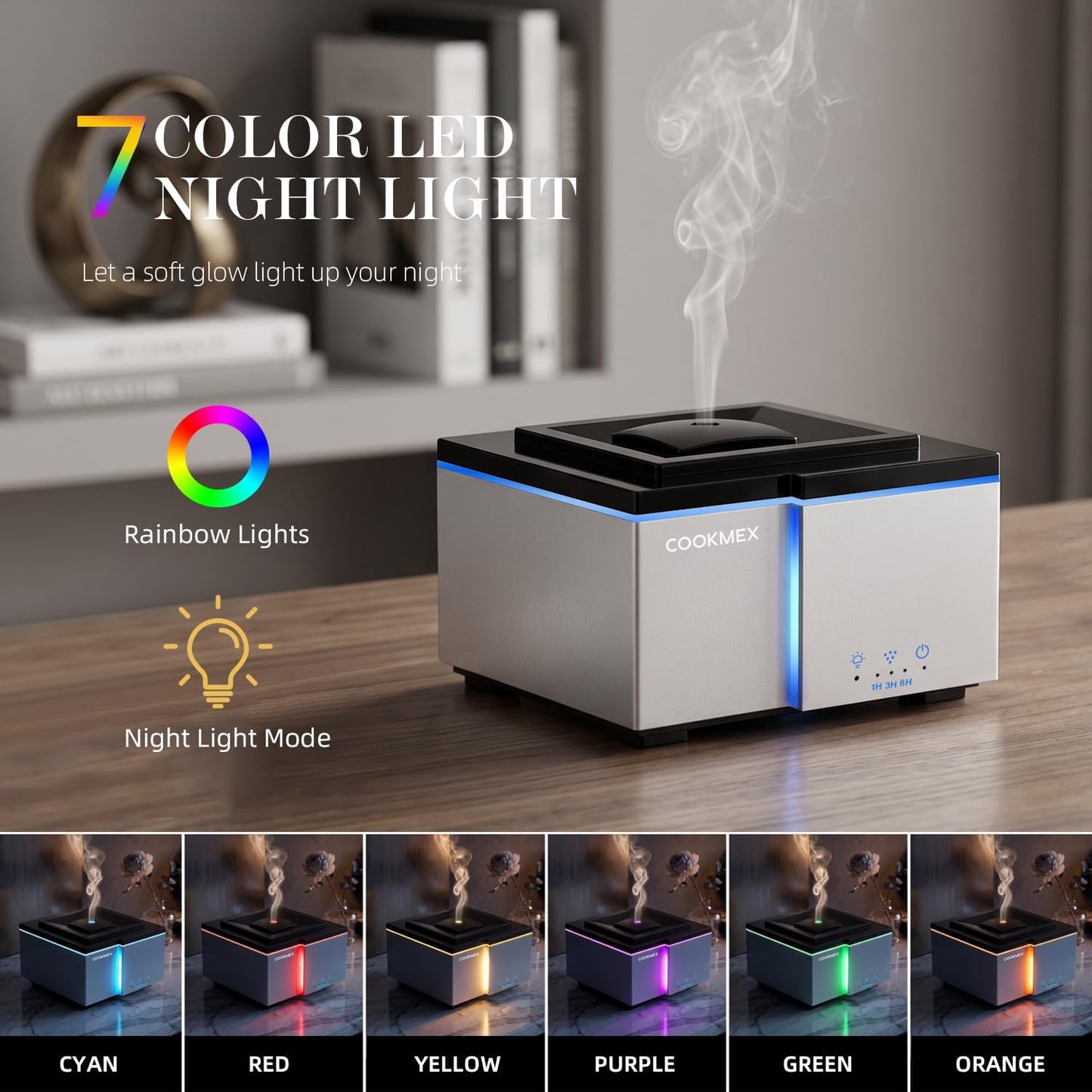 500ml Essential Oil Diffuser, Ultrasonic Aromatherapy Diffuser | All-Day Long-Lasting Cool Mist Humidifier with Remote Control, 7-Color Light, Timer, Auto-Off for Home, Bedroom (Silver)