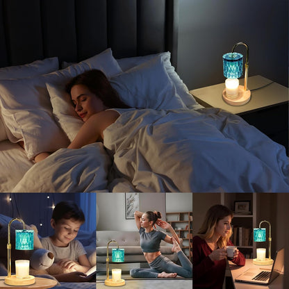HAIDOLIANG Blue Candle Warmer Lamp with Timer and Dimmer | Height and Brightness Adjustable,Glass Electric Wax Warmer with 2 Bulbs for Women Gifts, Home Decor for Scented Jar Candles