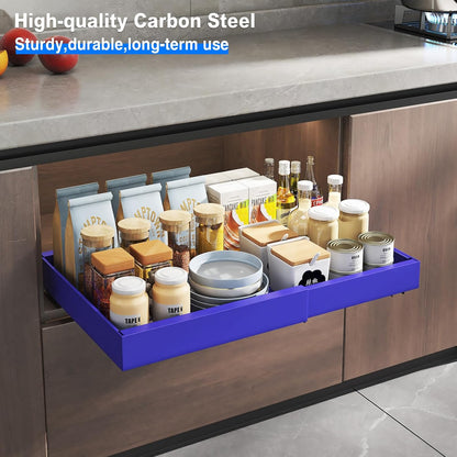Mustorn 2 Pack Pull Out Cabinet Organizer, Slide Out Drawers for Cabinets, Peel and Stick, Heavy Duty Shelves for Kitchen, Cupboard, Pantry, Bathroom (16.5"D*11.8"W*3.94"H-Black)