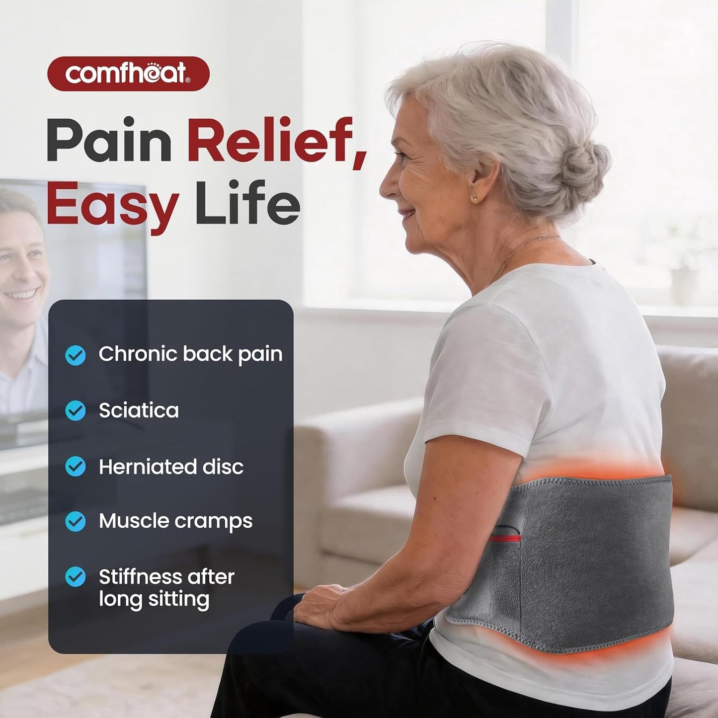10000mAh Cordless Heating Pad for Back, Portable Rechargeable | Lower Back Pain Relief Wearable Heat Belt Battery Powered, Fathers Day Dad Gift for Men Women Mom Lumbar, Up to 60" Waist