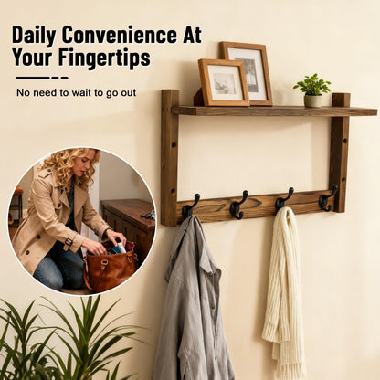 28" Coat Rack Wall Mount with Shelf with 7 Hooks 3 Key Hanger | Entryway Key Holder Wall Mount Wood Wall Coat Hooks, Wall Mounted Coat Rack Mail Holder for Living Room, Bedroom