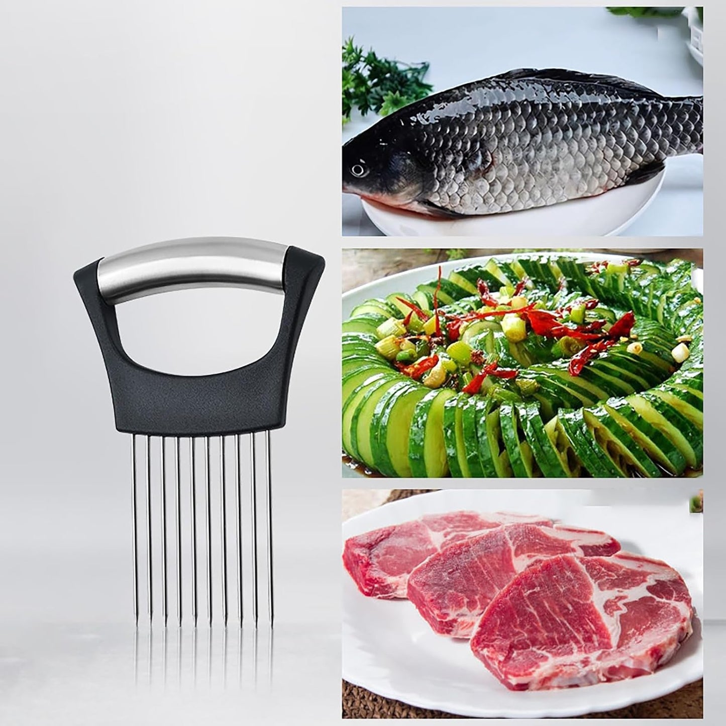 2Pcs Stainless Steel Onion Slicer Holder with Finger Guards, Multi-Purpose Fruit Vegetable Cutting Kitchen Tool